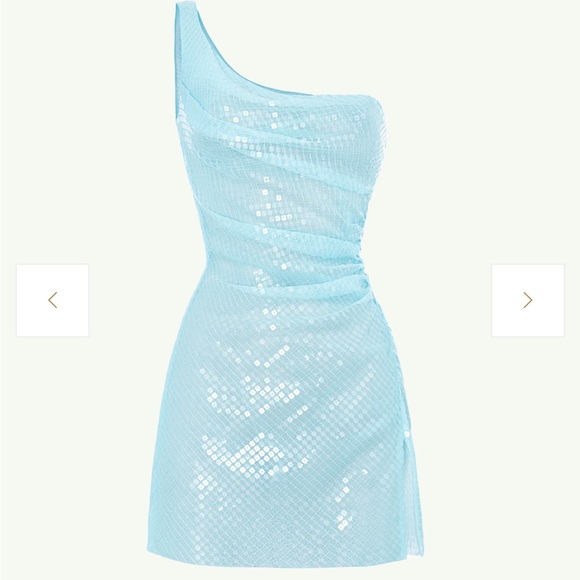 Cultnaked moon dress in blu One-Shoulder Sequin Mini Dress in Light Blue - Picture 1 of 6